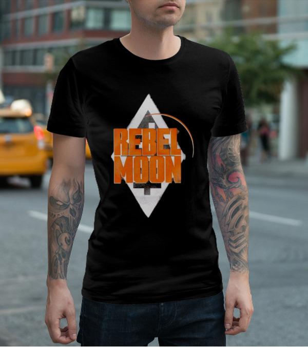 Rebel Moon Diamond Badge Icon Orange Text T-Shirt