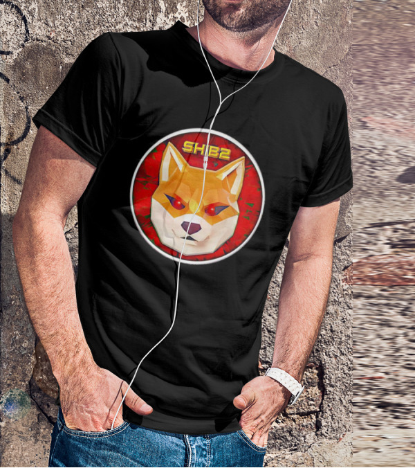 SHIB2 Polygonal Dog Face Red Circle T-Shirt