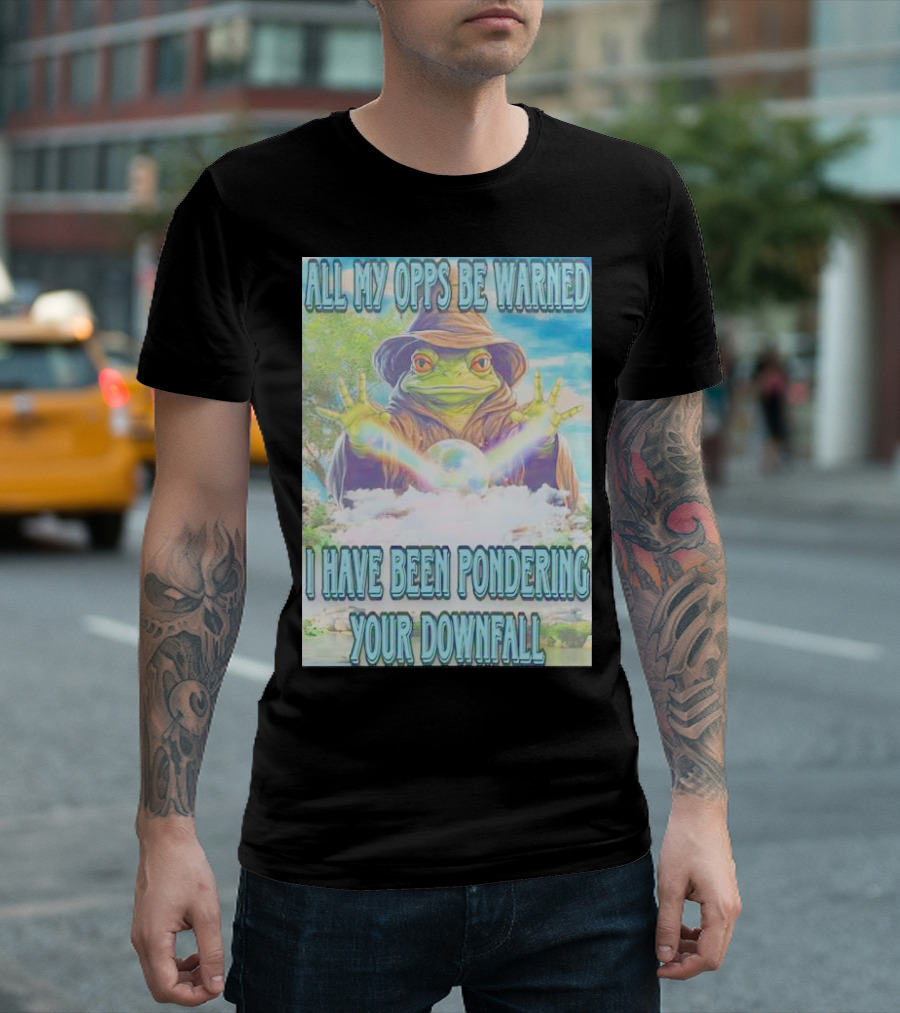 All My Opps Be Warned I Have Been Pondering Your Downfall Frog Wizard Clouds T-Shirt