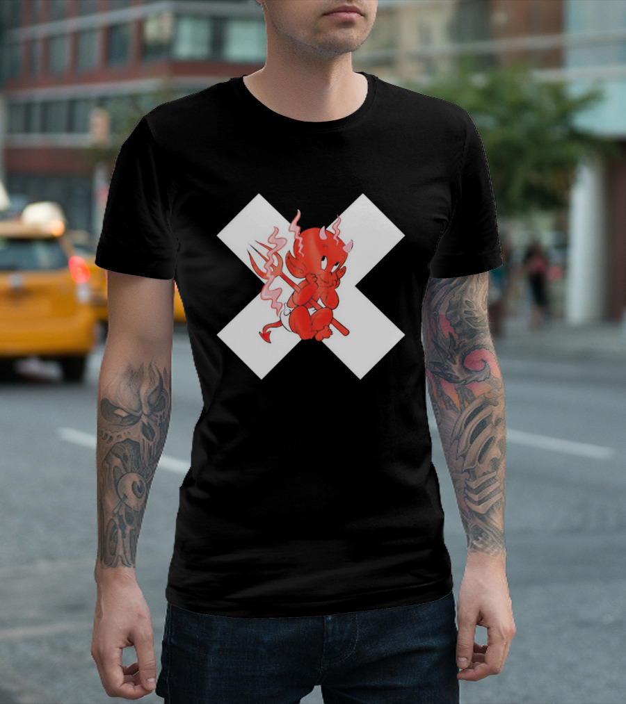 Baby Devil Cartoon Character With Pitchfork on White X T-Shirt