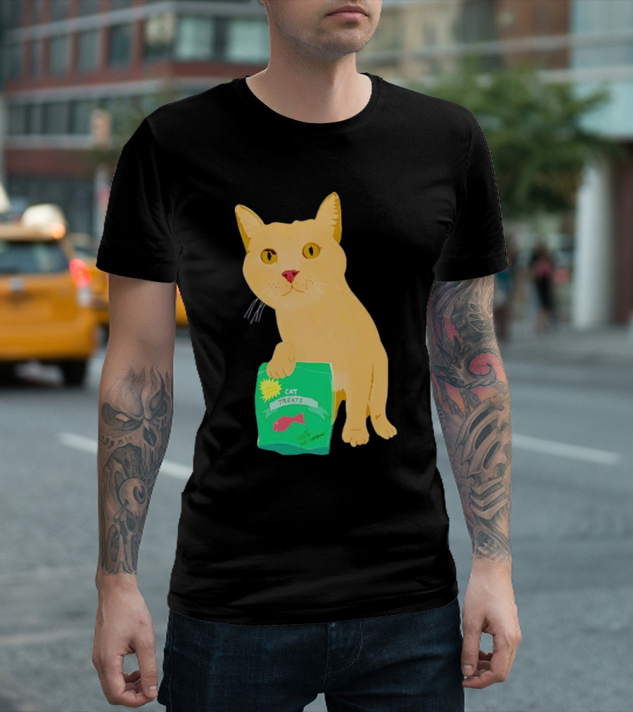 Cat Treats 100% Not Garbage Green Pack with Yellow Cat T-Shirt