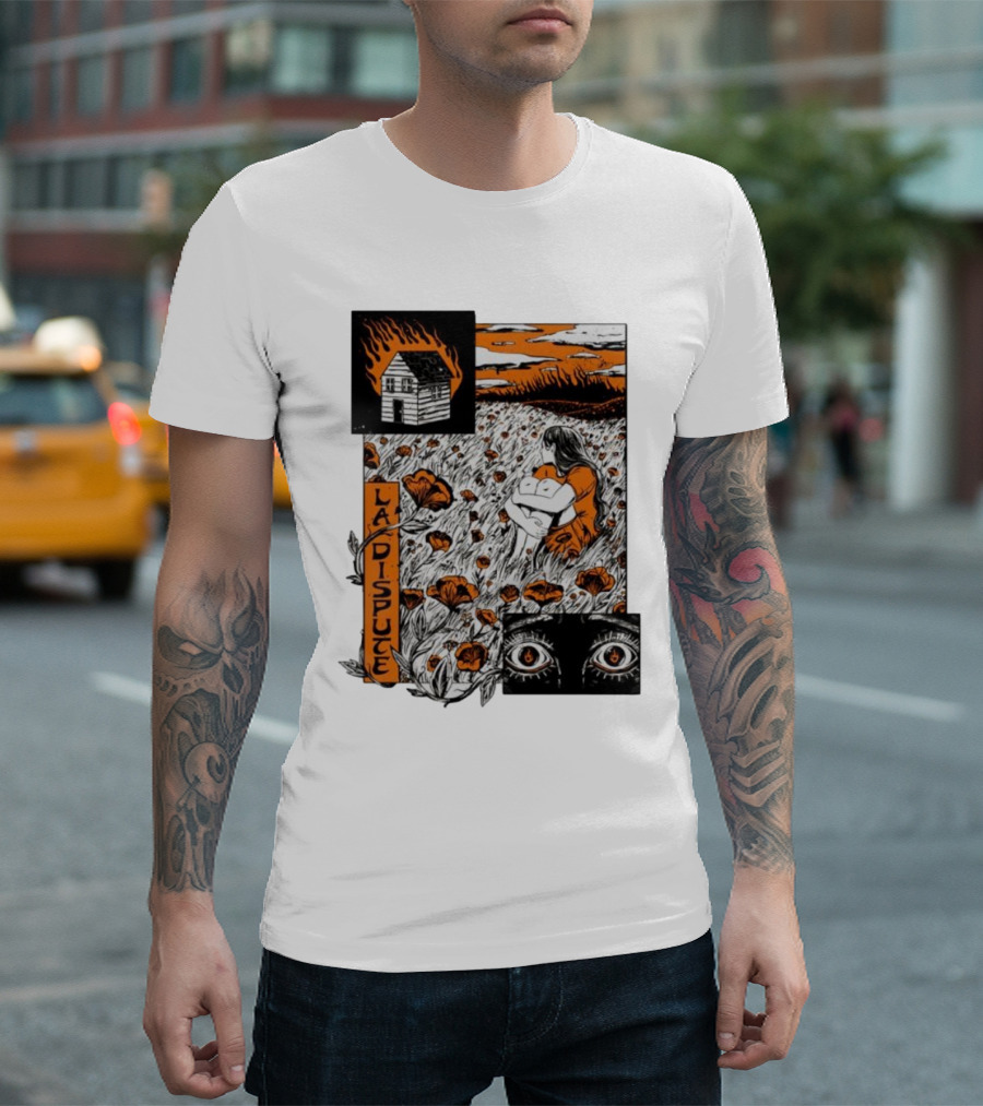 La Dispute Wildfire Burning House and Embrace in Floral Field T-Shirt