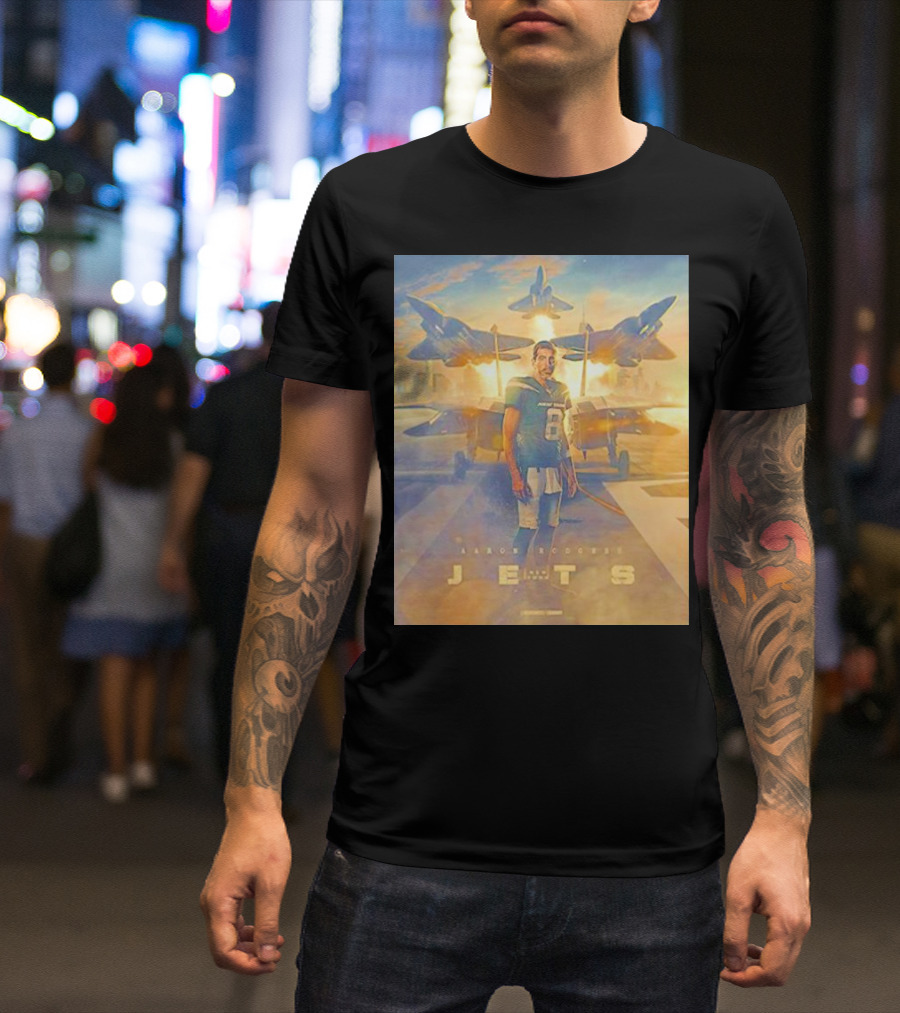 Aaron Rodgers Jets Era With Fighter Planes In New York Skyline T-Shirt