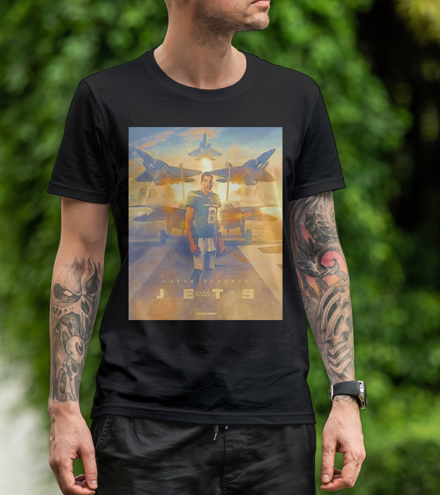 Aaron Rodgers Jets Era With Fighter Planes In New York Skyline T-Shirt