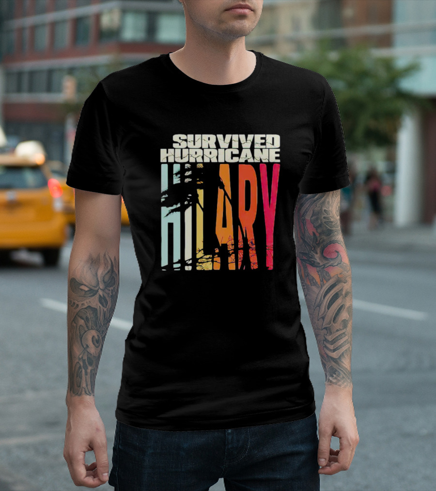Survived Hurricane Hilary Tropical Storm Palm Trees Sunset T-Shirt