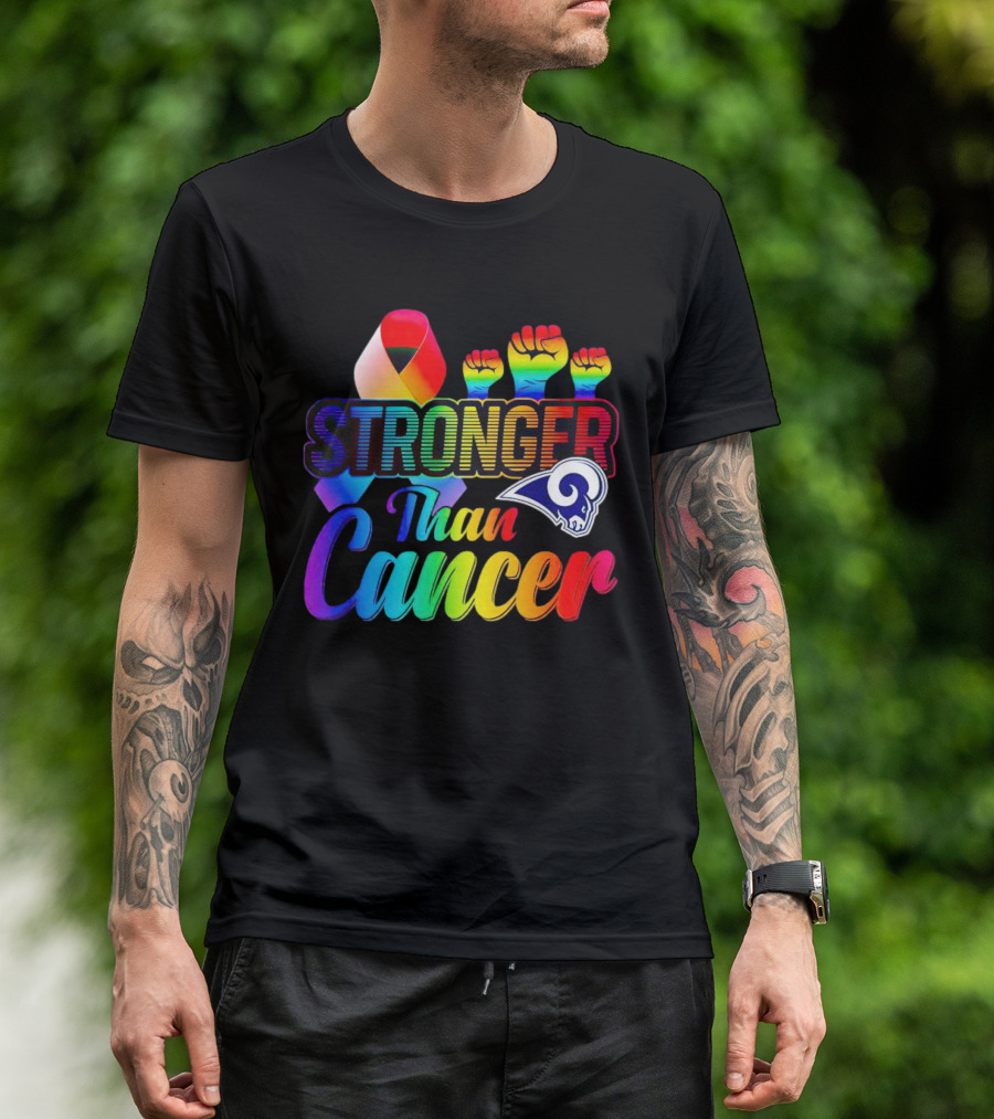 Stronger Than Cancer Los Angeles Rams Rainbow Ribbon Fists T-Shirt