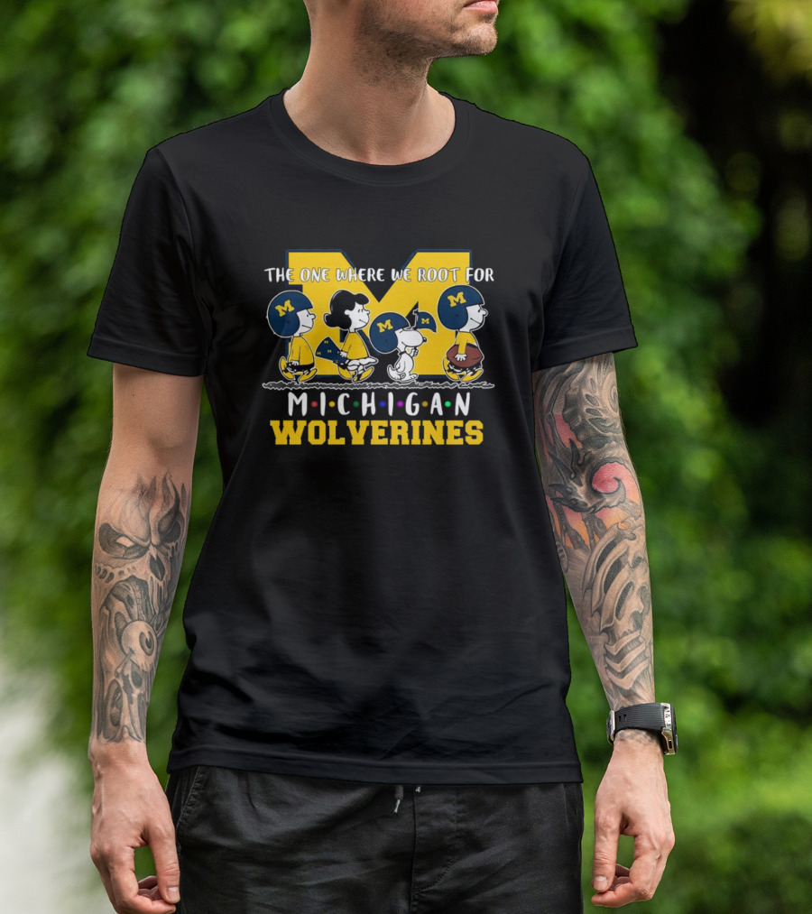 The One Where We Root For Michigan Wolverines Peanuts Characters With Michigan Helmets T-Shirt