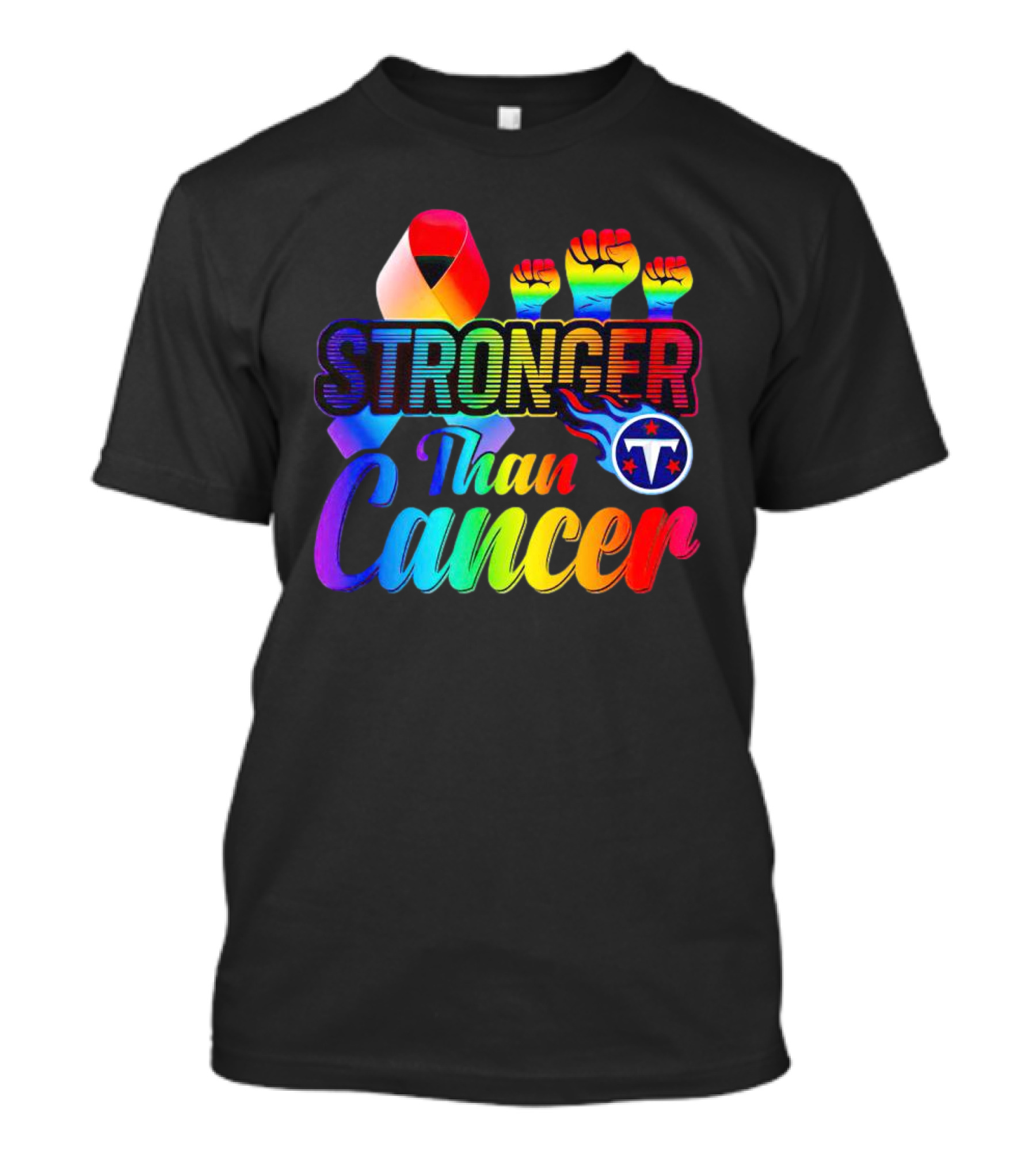 Tennessee Titans Stronger Than Cancer Rainbow Ribbon Fists T-Shirt