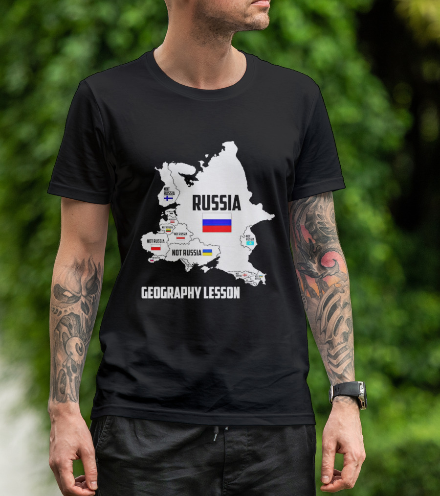 Geography Lesson Not Russia Map With Flags T-Shirt