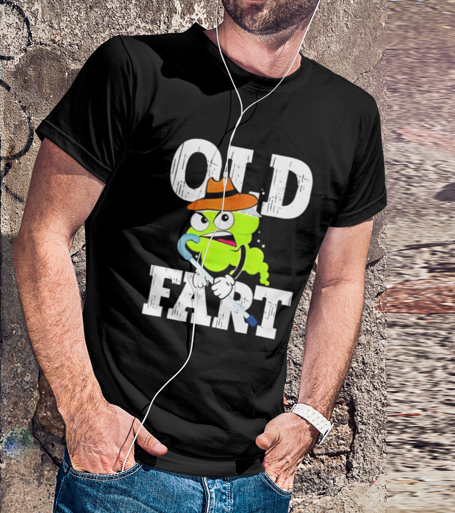 Old Fart Wearing Fedora With Cane Character T-Shirt