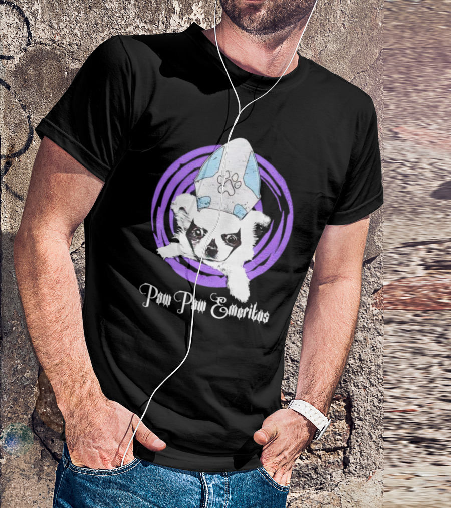 Paw Paw Emeritus Dog With White Mitre Hat And Purple Circle T-Shirt