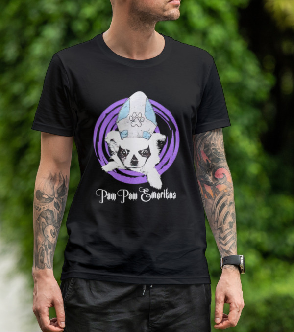 Paw Paw Emeritus Dog With White Mitre Hat And Purple Circle T-Shirt