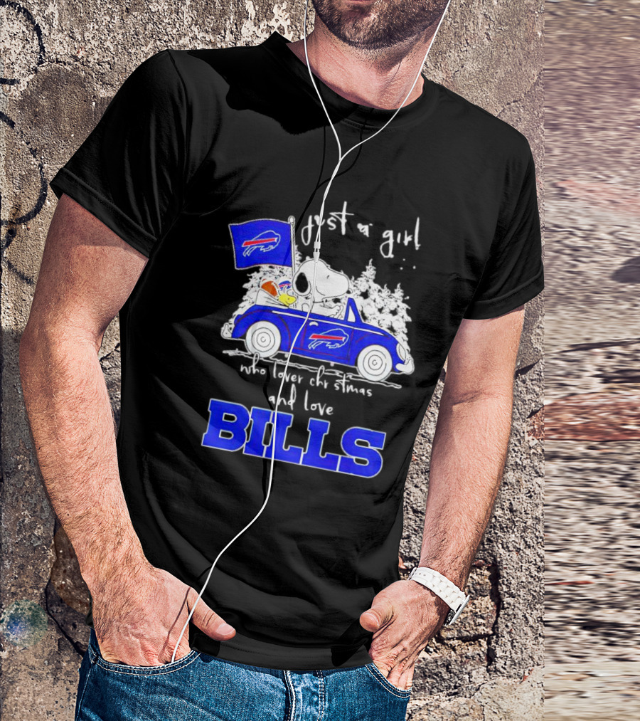 Just A Girl Who Loves Christmas And Love Bills Peanuts Characters Snoopy Buffalo Bills Car T-Shirt