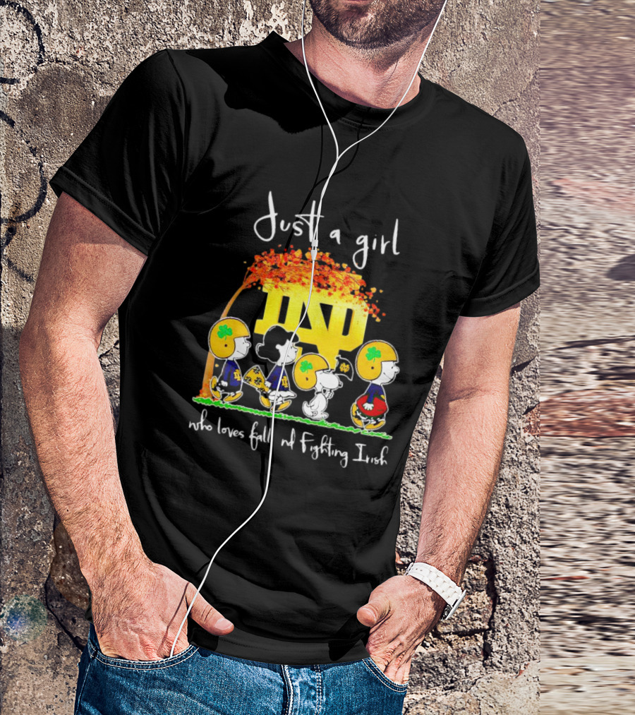 Just A Girl Who Loves Fall ND Fighting Irish Peanuts Characters T-Shirt