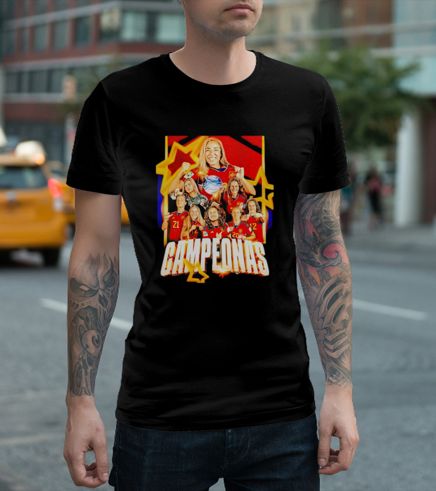 Real Madrid C.F. Campeonas Del Mundo Celebrating Victory with Stars and Smiling Athletes T-Shirt