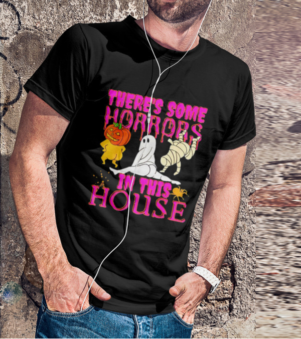 There’s Some Horrors In This House Halloween With Dancing Ghosts Pumpkins And Mummies T-Shirt