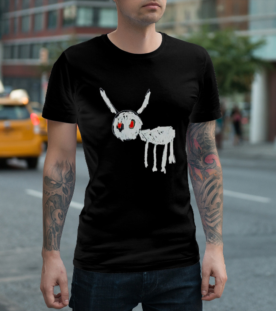 Adonis for All the Dogs With White Abstract Creature Sketch With Red Eyes T-Shirt
