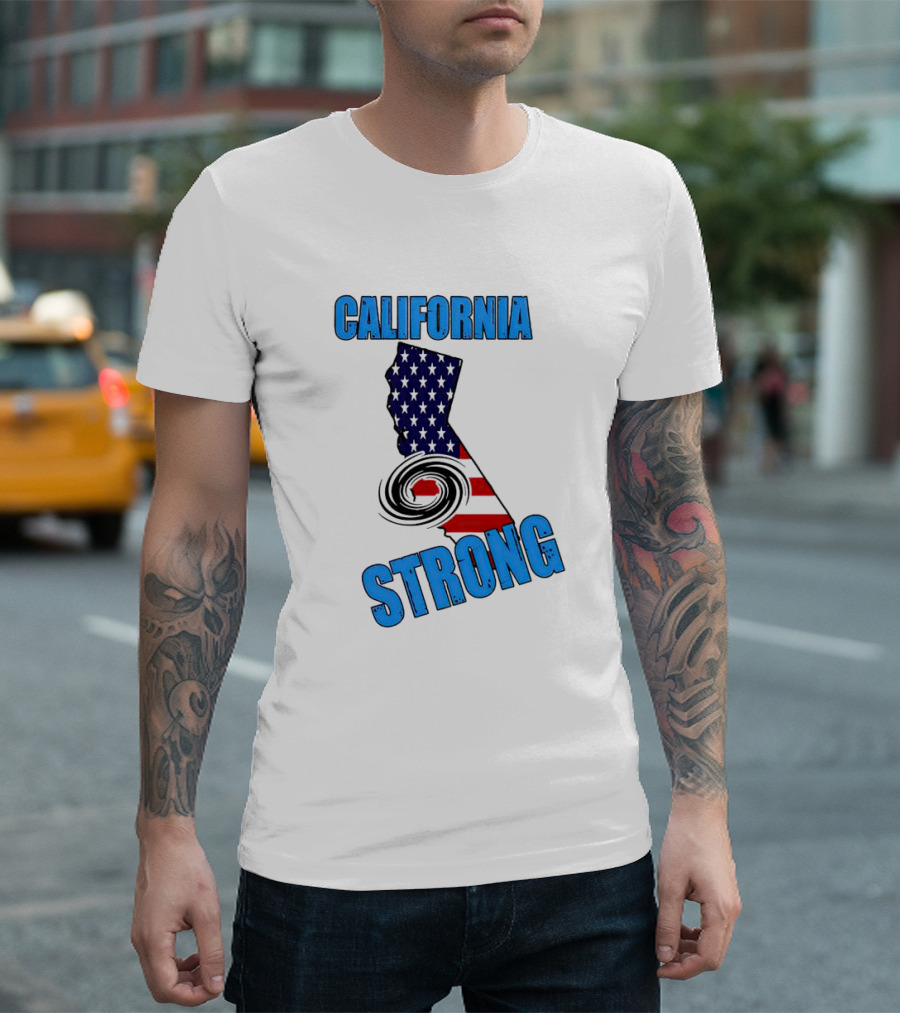 California Strong Hurricane Hilary California Map American Flag T-Shirt