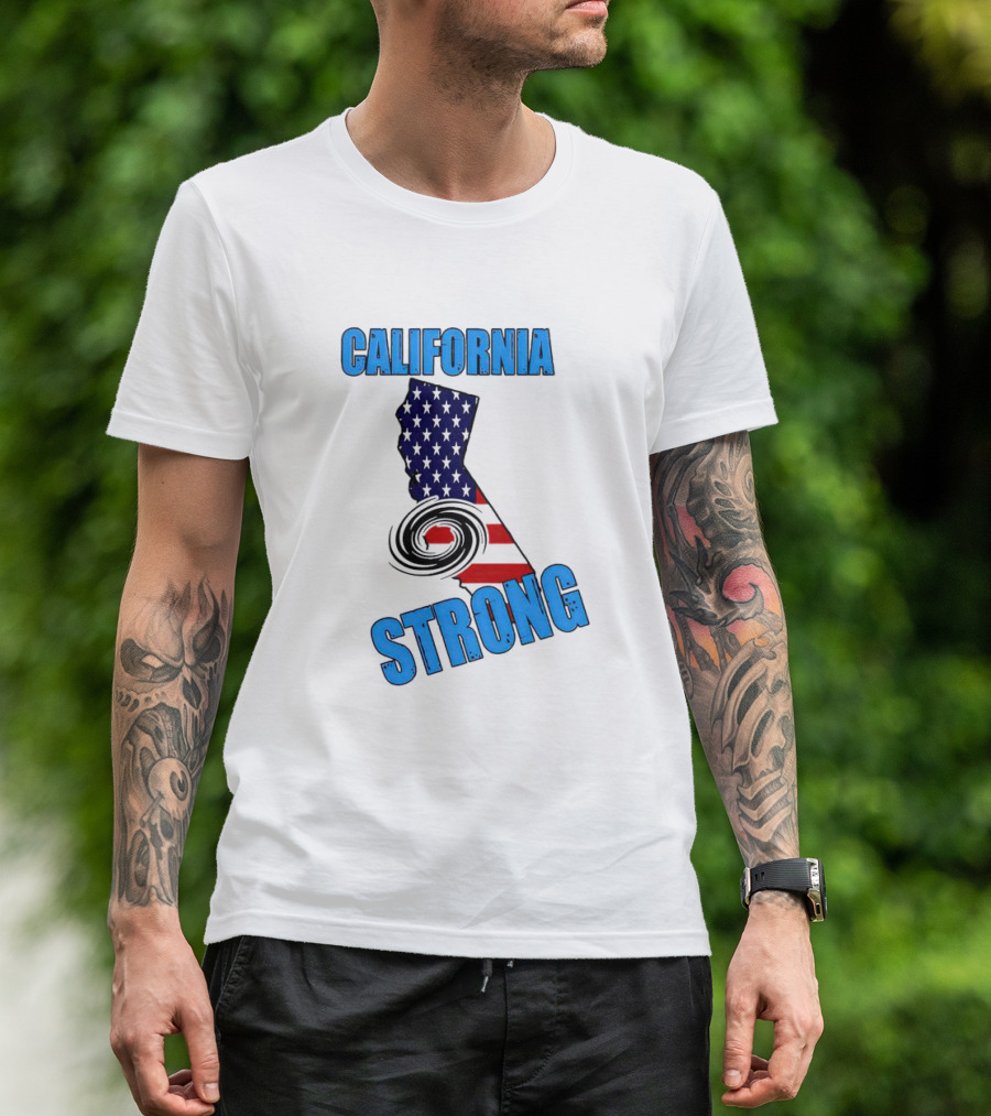 California Strong Hurricane Hilary California Map American Flag T-Shirt