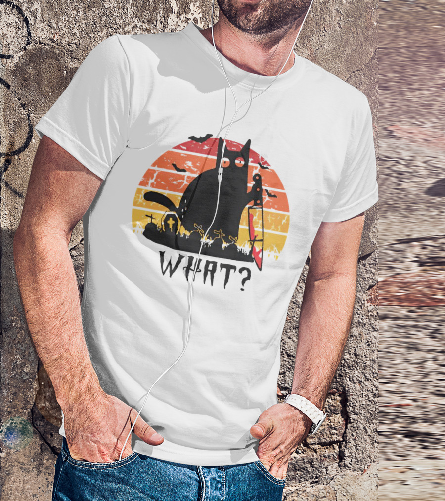 Cat With Sword And Graves Sunset Halloween T-Shirt
