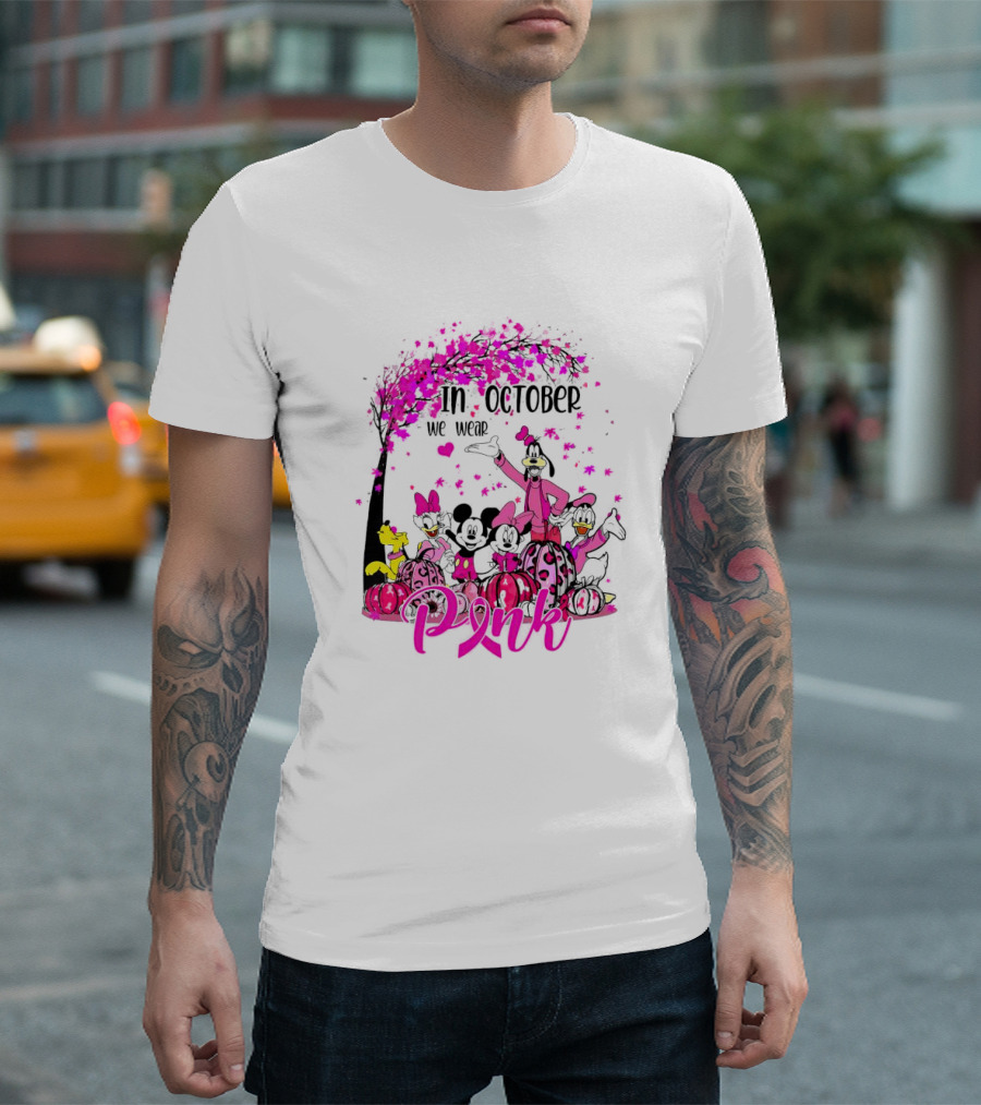 In October We Wear Pink Disney Characters Breast Cancer Awareness T-Shirt