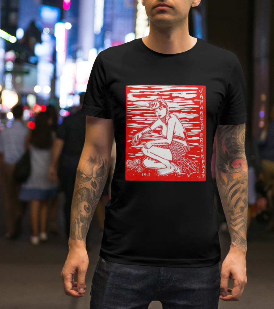 Japanese Breakfast Diver Cream Motif In Red And White T-Shirt