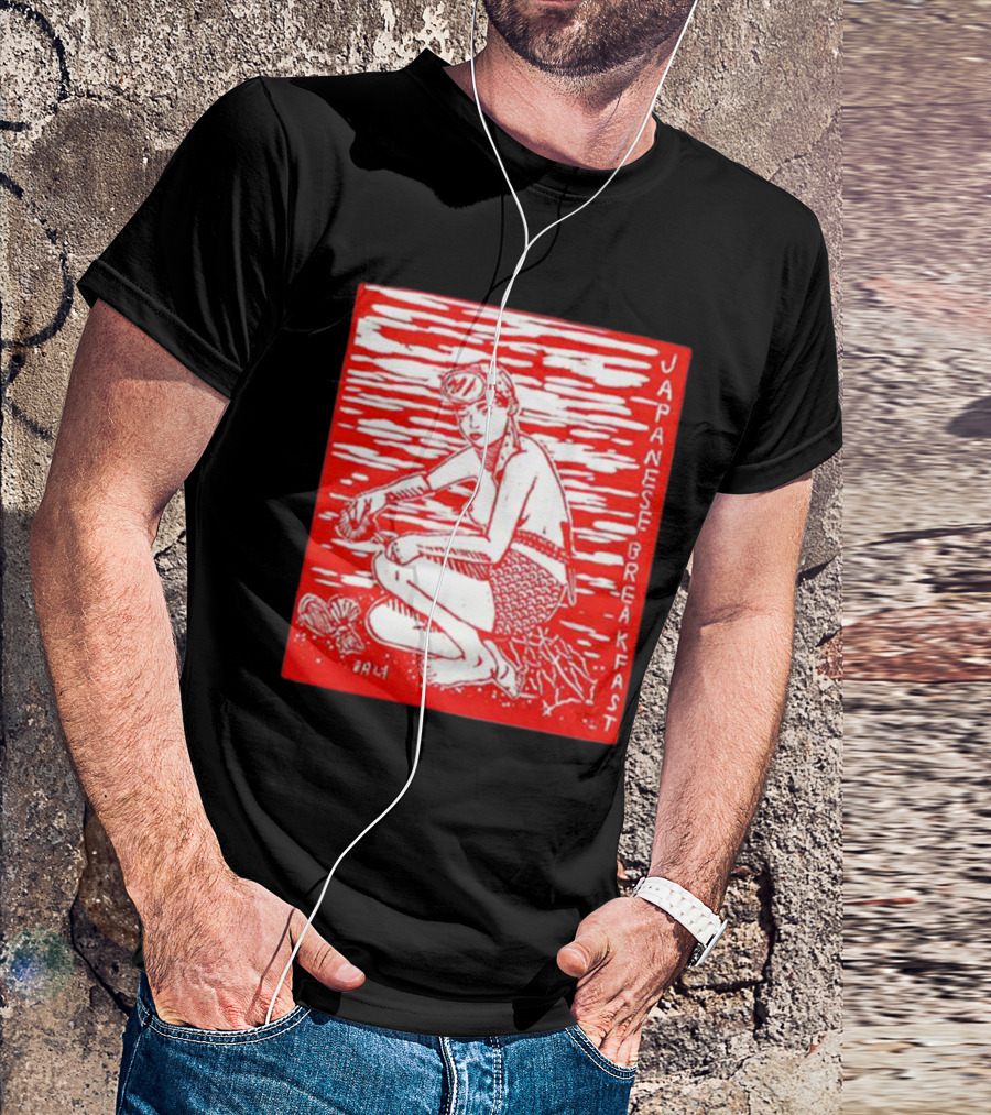 Japanese Breakfast Diver Cream Motif In Red And White T-Shirt