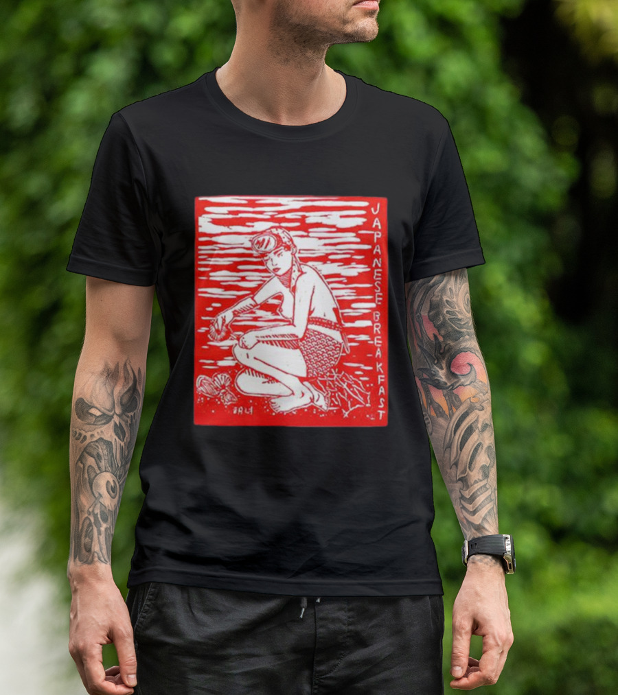 Japanese Breakfast Diver Cream Motif In Red And White T-Shirt