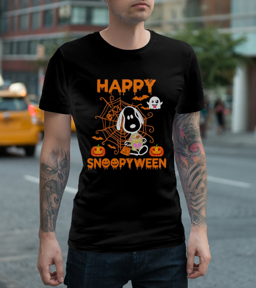 Happy Snoopyween Trick Or Treat Spooky Ghosts Pumpkins And Spider Webs T-Shirt