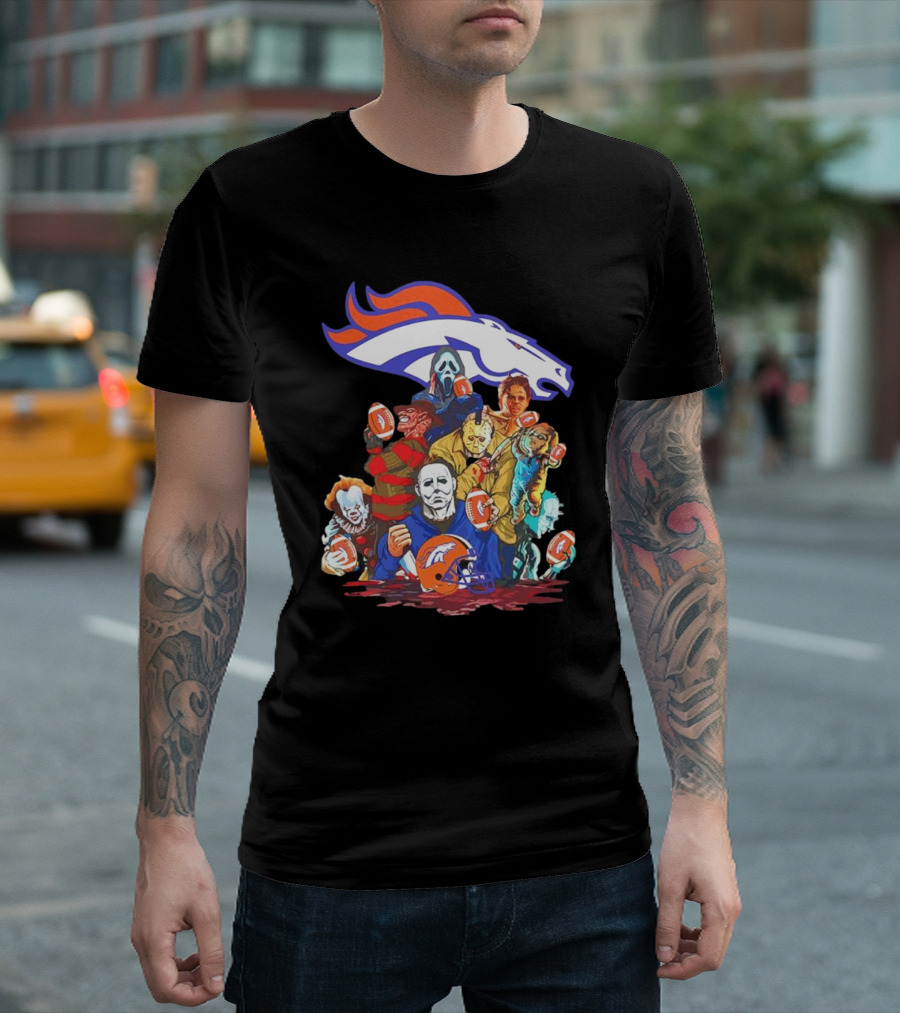 Denver Broncos Horror Movie Icons Mashup T-Shirt
