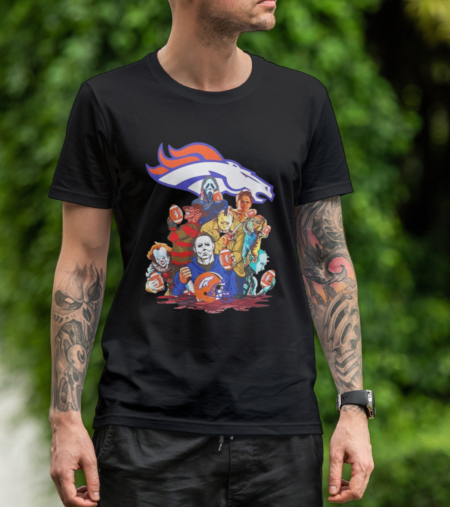 Denver Broncos Horror Movie Icons Mashup T-Shirt
