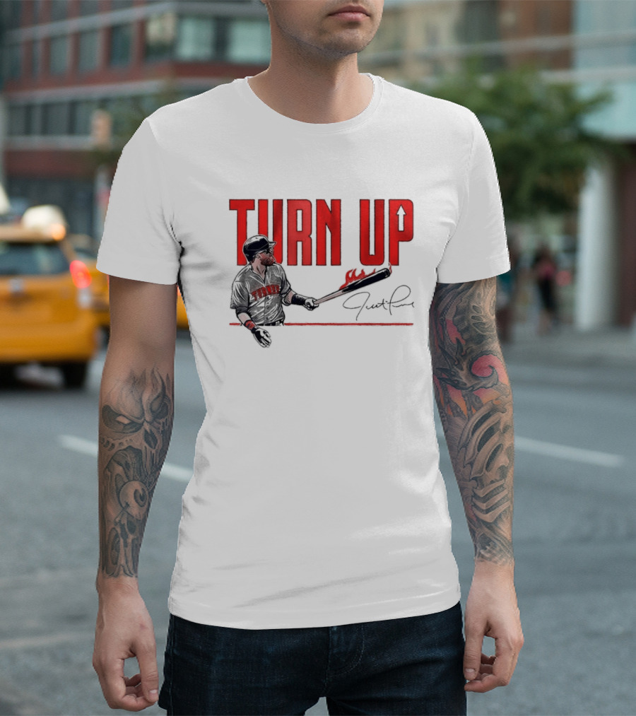 Justin Turner Baseball Turn Up Fire Bat Signature T-Shirt