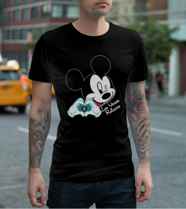 Mickey Mouse Heart Las Vegas Raiders NFL Team T-Shirt