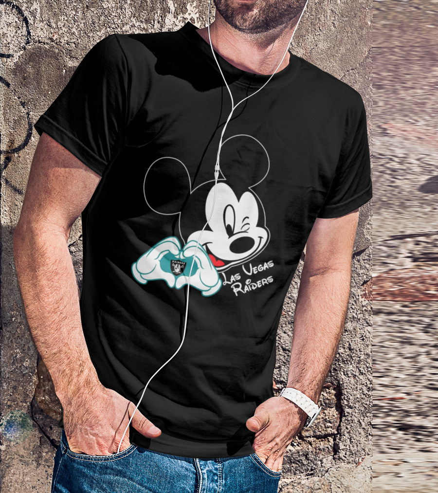 Mickey Mouse Heart Las Vegas Raiders NFL Team T-Shirt
