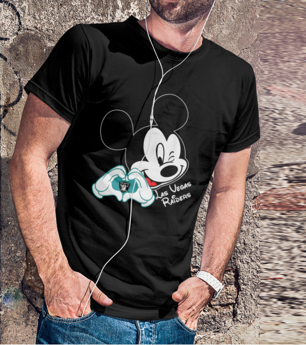 Mickey Mouse Heart Las Vegas Raiders NFL Team T-Shirt