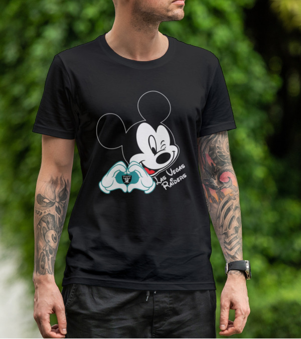 Mickey Mouse Heart Las Vegas Raiders NFL Team T-Shirt
