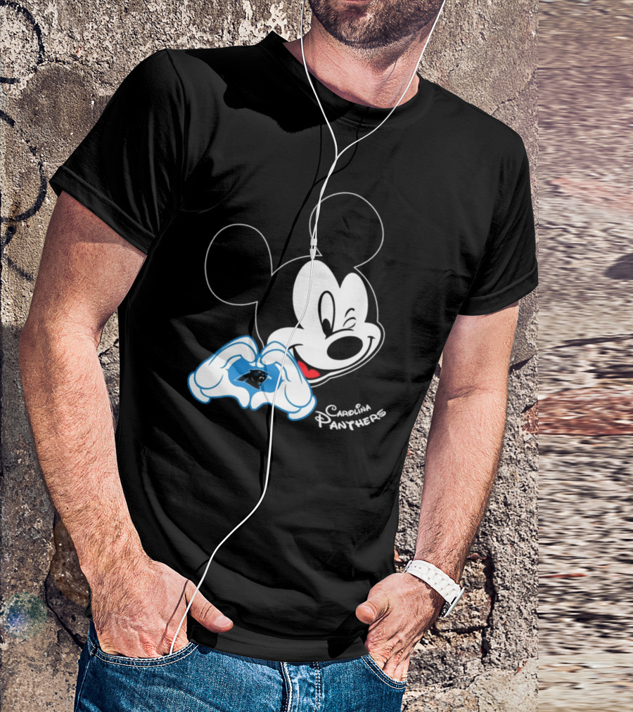 Mickey Carolina Panthers Fan Logo With Heart Gesture T-Shirt