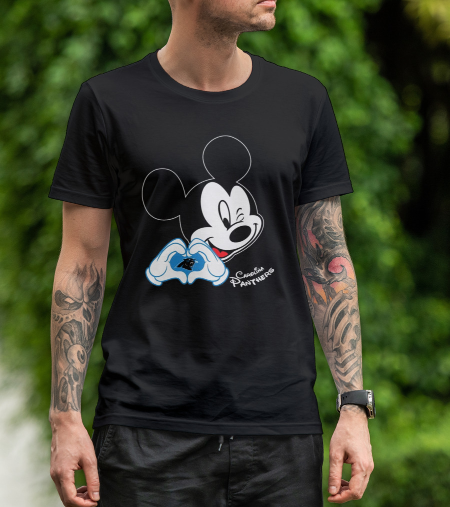Mickey Carolina Panthers Fan Logo With Heart Gesture T-Shirt