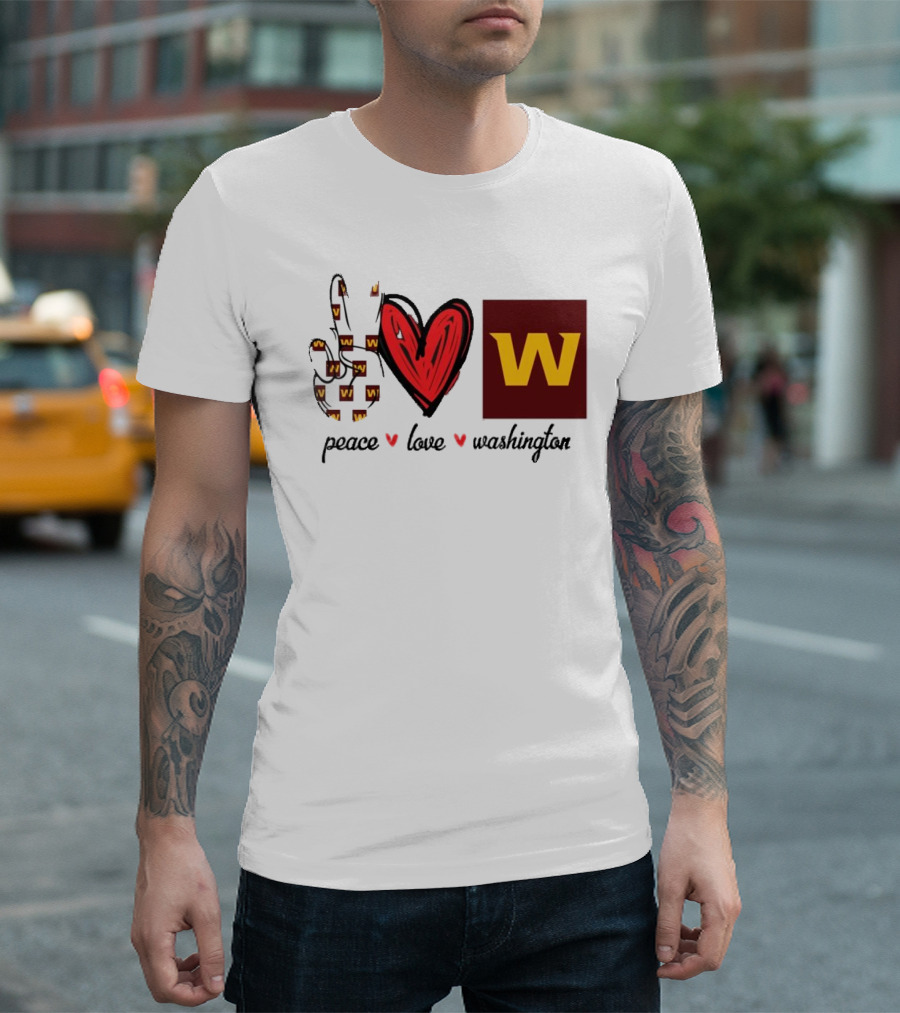 Peace Love Washington Commanders W Logo Football Team T-Shirt