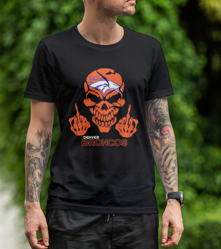 Denver Broncos Skull Middle Finger Iconic T-Shirt