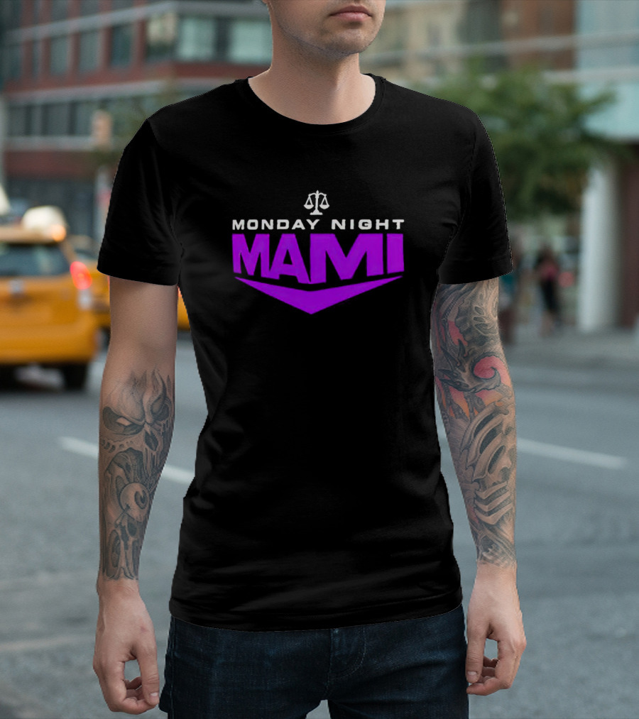 Monday Night Mami Purple Scales of Justice T-Shirt
