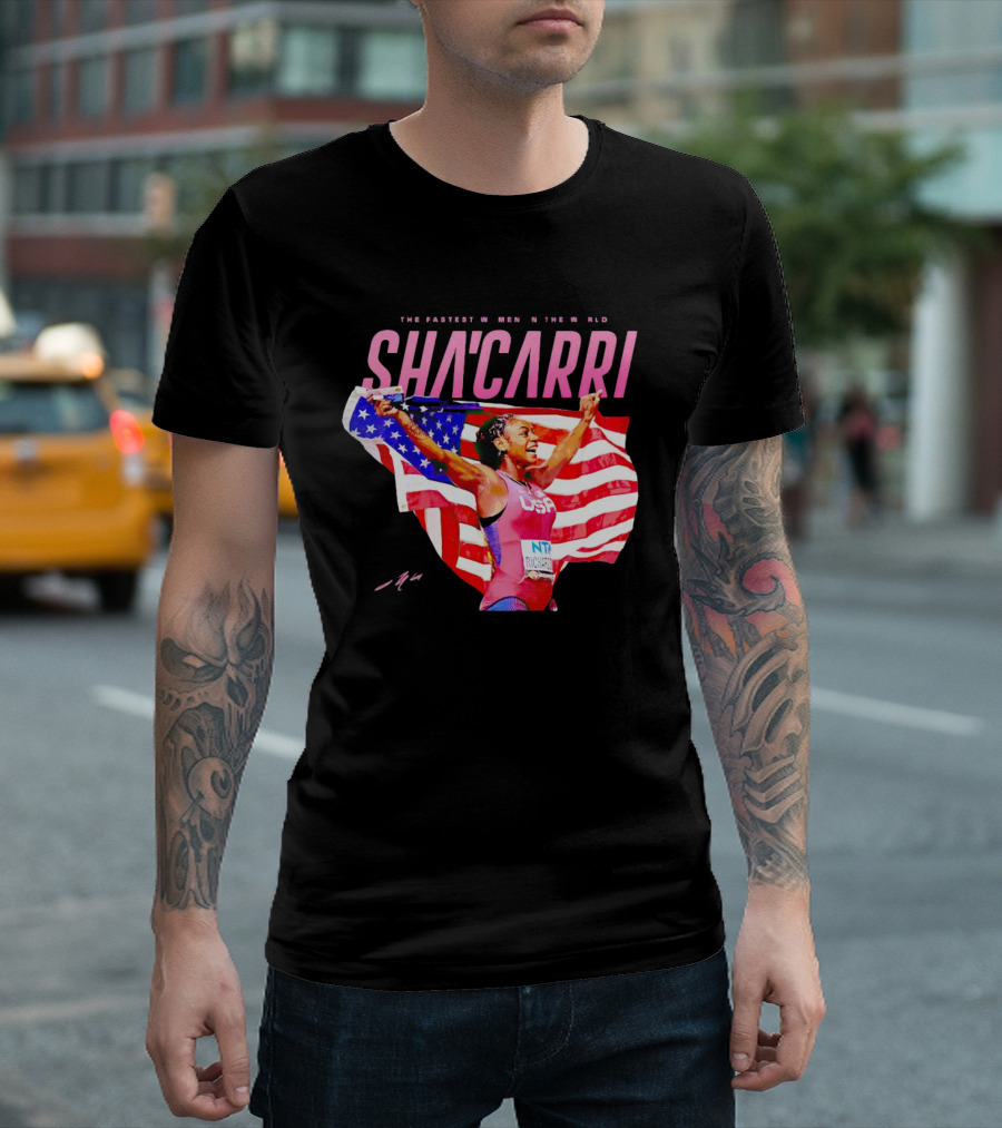 SHA'CARRI The Fastest Women in the World USA Flag T-Shirt