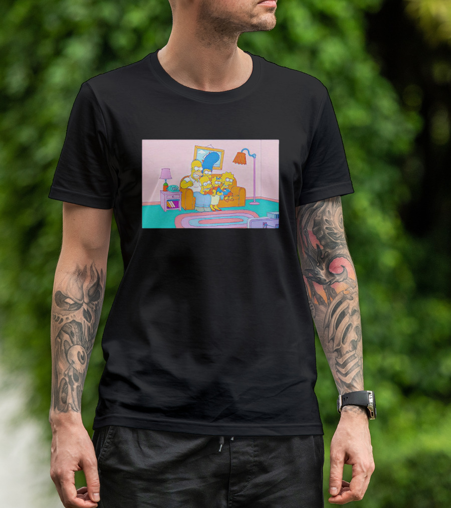The Simpsons Family Sitting On Couch Retro Style Scene T-Shirt