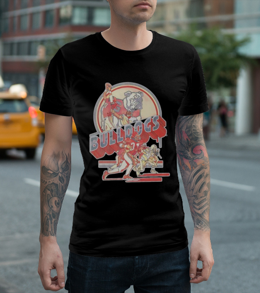 Bulldogs Vintage Football Game Action with Mascot T-Shirt