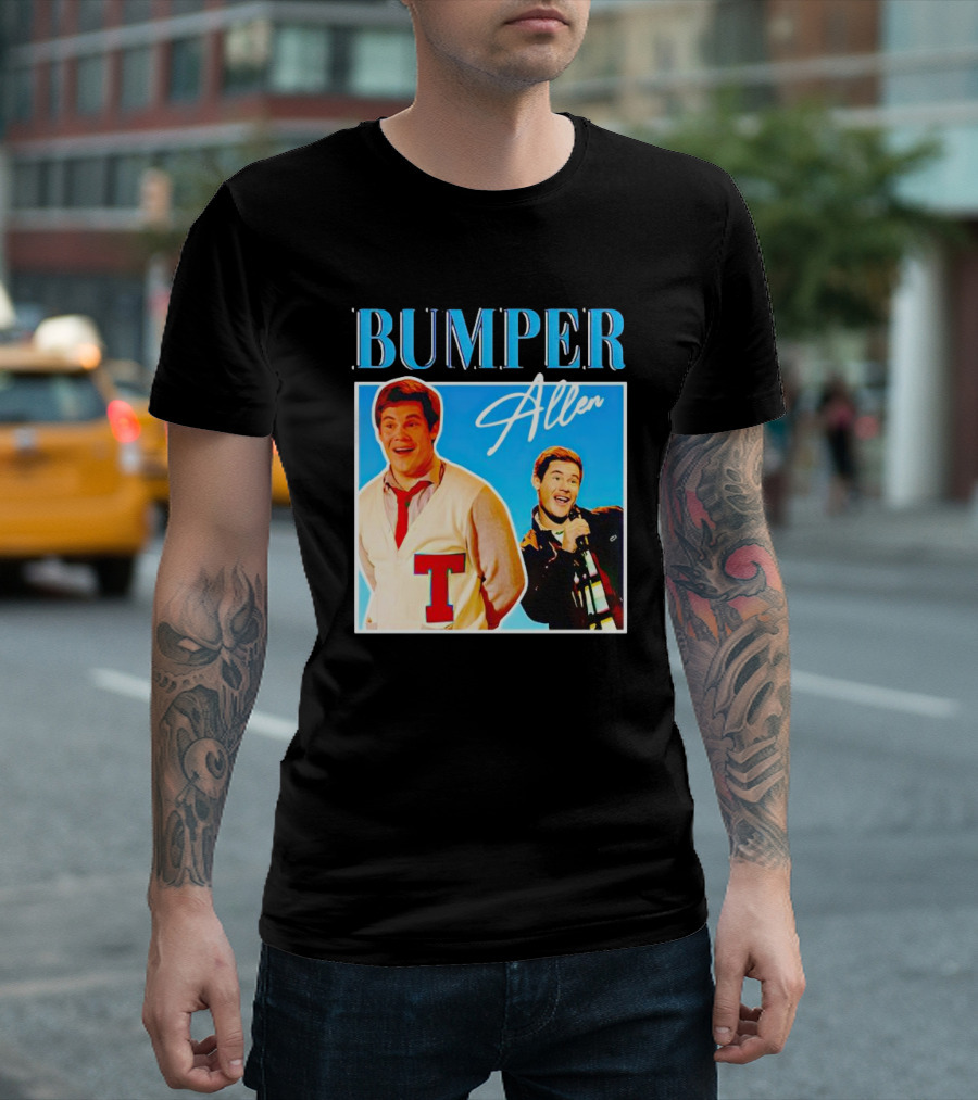 Bumper Allen Collage with Red T Sweater and Microphone T-Shirt