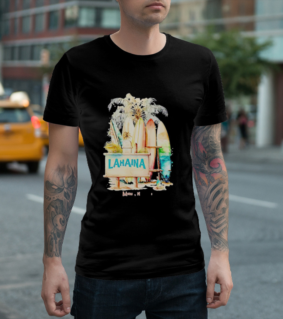 Lahaina Maui Hawaii Surfboard Palm Tree Tropical Vibes Strong T-Shirt