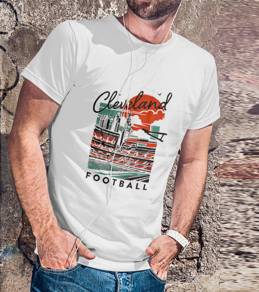 Cleveland Football Stadium Cityscape At Sunset T-Shirt