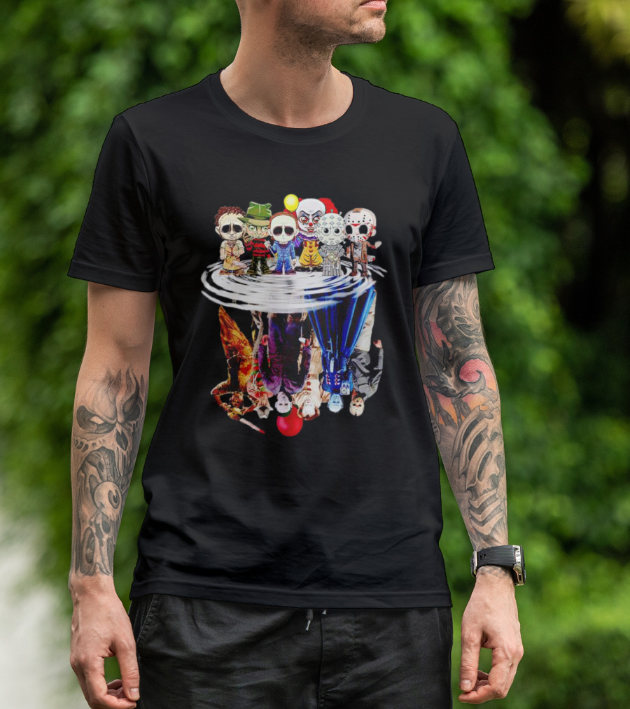 Horror Halloween Chibi Icons Reflecting In Water Mirror T-Shirt