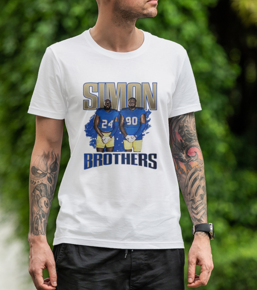 SIMON BROTHERS GAMEDAY 24 90 NFL-INSPIRED FOOTBALL PLAYERS IN BLUE AND GOLD T-Shirt