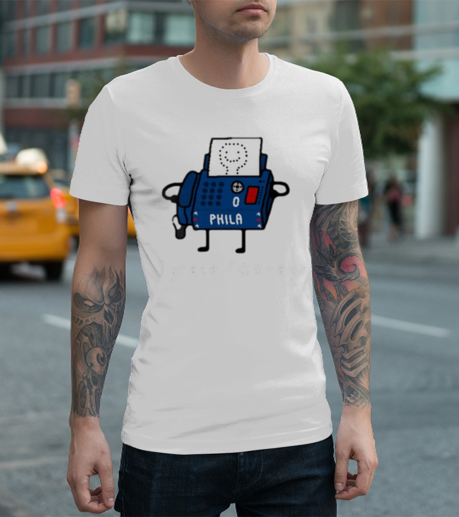 Tyrese Fax-Ey Phila Blue Fax Machine Character T-Shirt